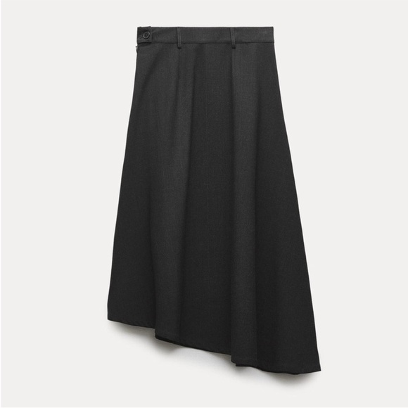 Zara Gray Asymmetrical Cape Midi Skirt Mid waist belt loop ZW Collection S NWT - Picture 6 of 16